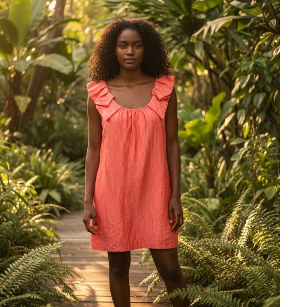 J. Crew Linen Taffeta Blend Mini Dress Coral Orange Pink Sleeveless Size 8